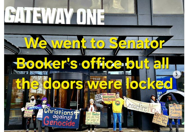 Pax Christi and Allies Keeping Booker’s Office Pinned on Wednesday’s – Booker’s Not Home – #StopArmingIsrael