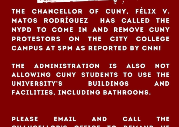 CUNY Calling Cops on Protesters 4/25/2024 Call to Action Update