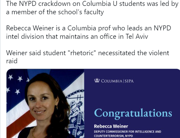 ISRAEL CONNECTION TO STUDENT CRACKDOWN! Columbia Crackdown Led by Cop Fac Member – Leader of Intel Division WITH AN OFFICE IN ISRAEL! – Israeli Intelligence Officer!