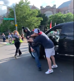 Washington U St. Louis – Protesters Take Corner – Homicidal Pro-Israel Driver Attempts to Drive Through Them – Planned Route to Do So 5/3